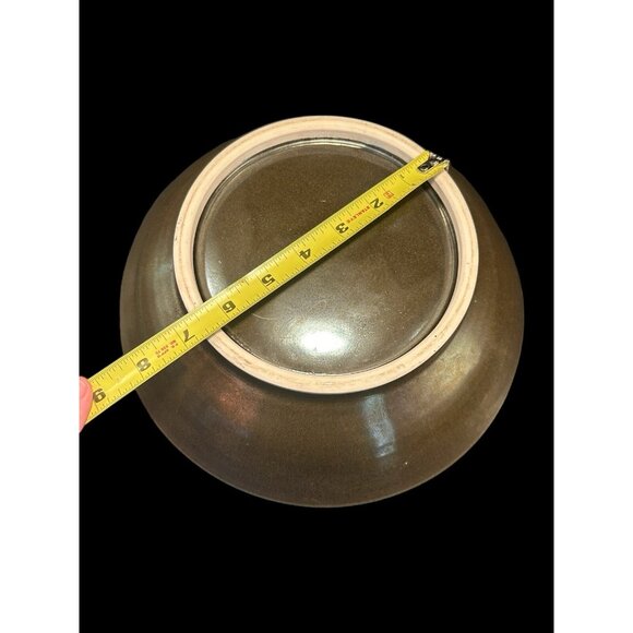 Vintage Studio Art Pottery Bowl Iridescent Burnt Brown Glaze 11" Shallow Signed - Picture 8 of 11